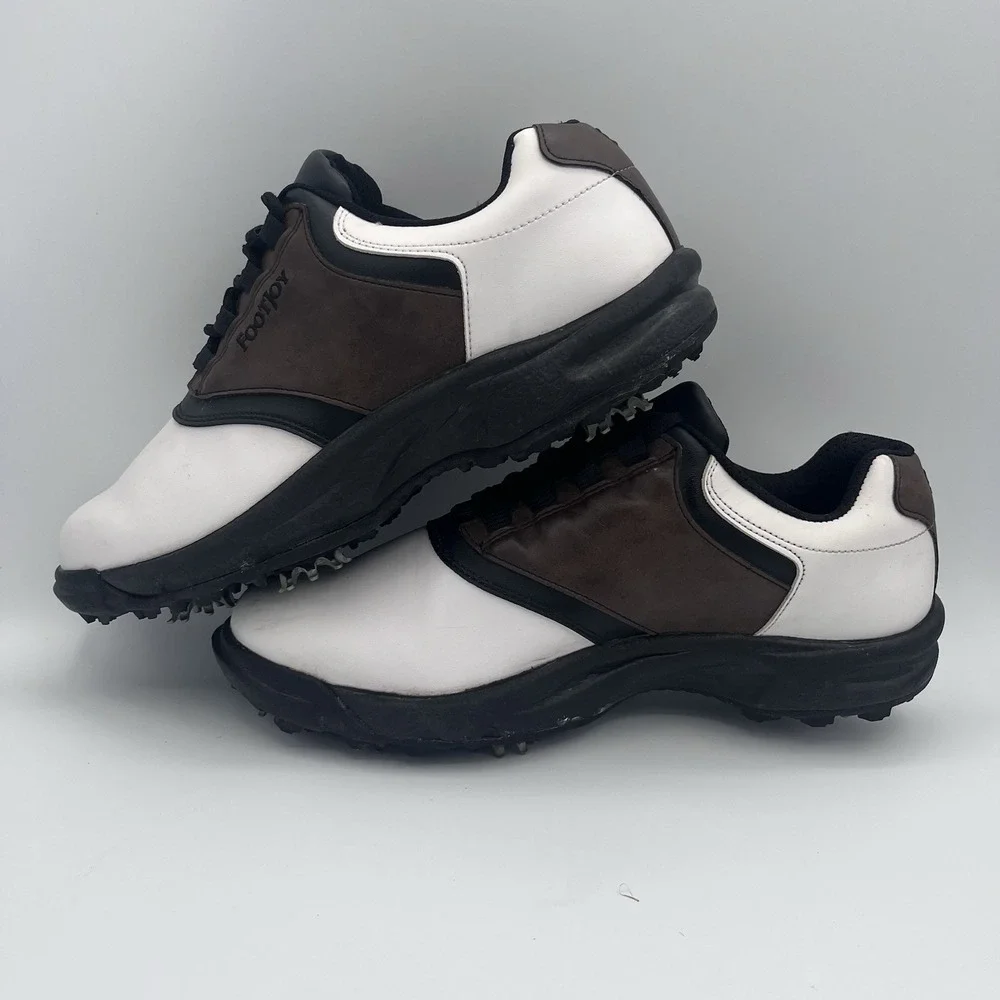 FootJoy GreenJoys Men's‎ Golf Shoes Size 9.5M White Brown Black Spiked